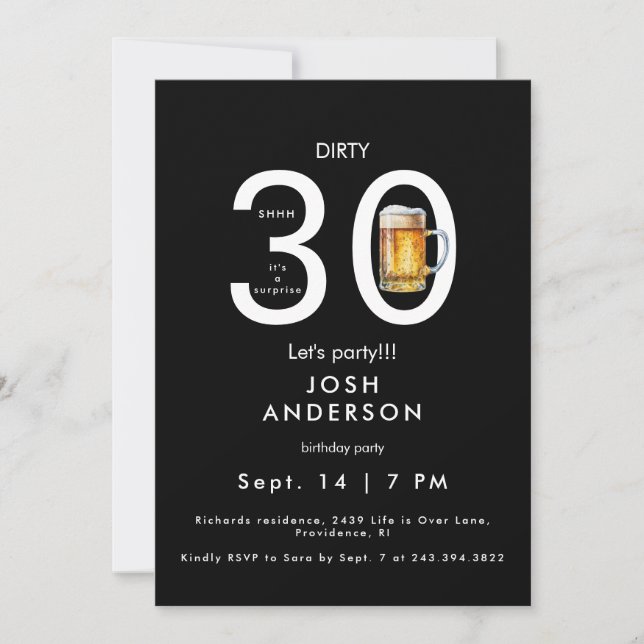 Dirty 30 Let's Party Beer Surprise Birthday Invitation (Front)