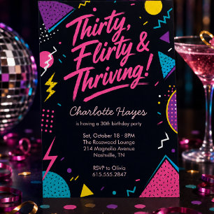 Dirty 30 Neon Bash Birthday Invitation