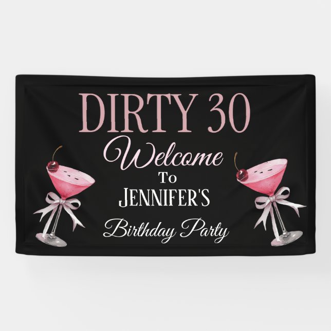 Dirty 30 Pink and Black Coquette  Banner (Horizontal)