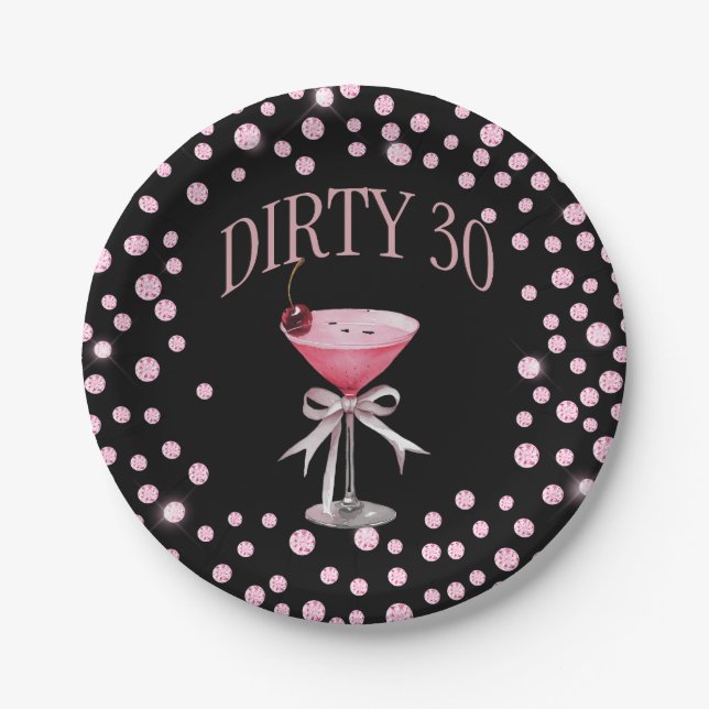 Dirty 30 Pink Coquette Birthday Party Paper Plates (Front)