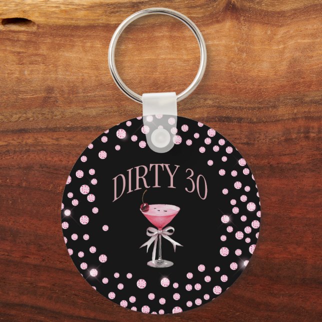 Dirty 30 Pink Coquette Customize Name  Keychain (Front)