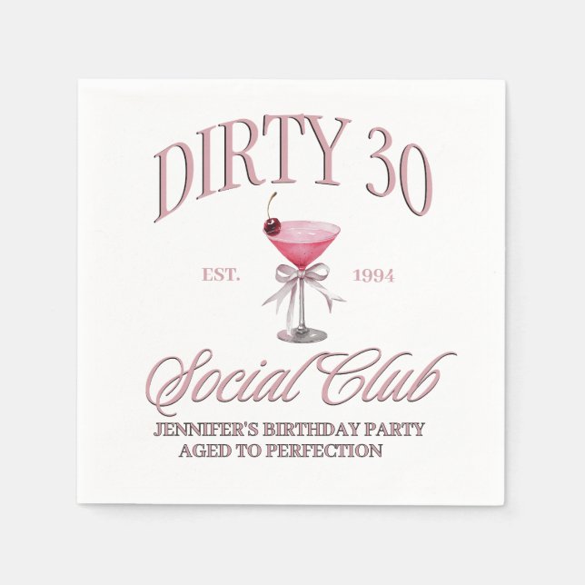 Dirty 30 pink Coquette Martini Themed  Napkins (Front)