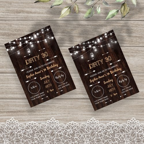 Dirty 30 String Lights Barn Any Age Birthday Party Invitation