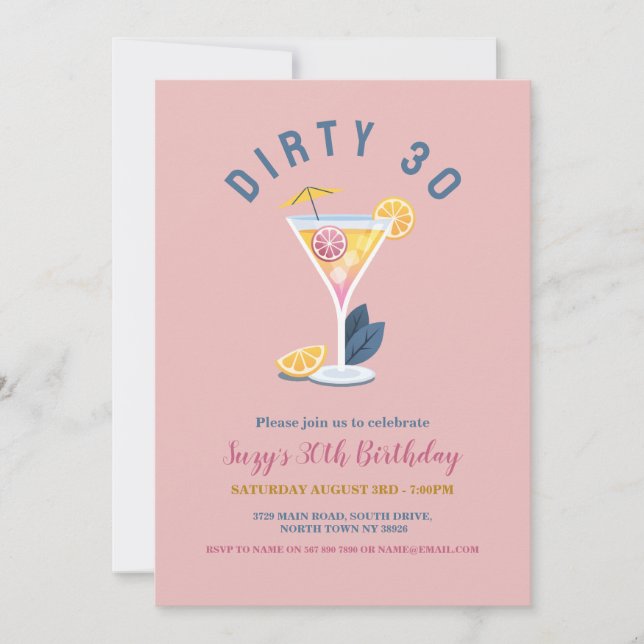 Dirty 30 Womens Birthday Thirty Cocktails Martini Invitation (Front)