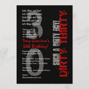 Dirty 30Birthday Black Red Such a Dirty Boy Invitation