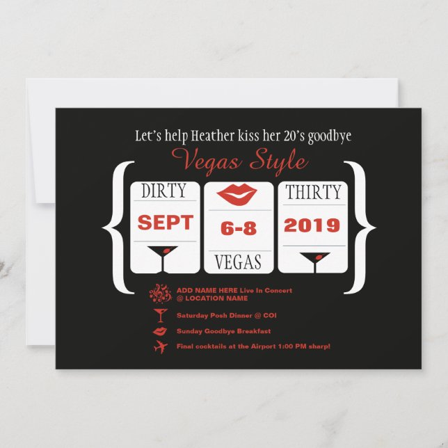 Dirty 30th Vegas Birthday Slot Machine Invitation (Front)