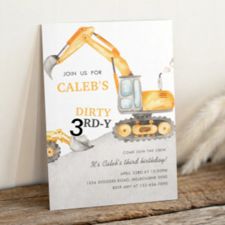 Dirty 3RD-Y Construction 3rd Birthday Party Invitation