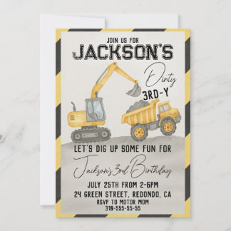 Dirty 3rd-y Construction Birthday invitation