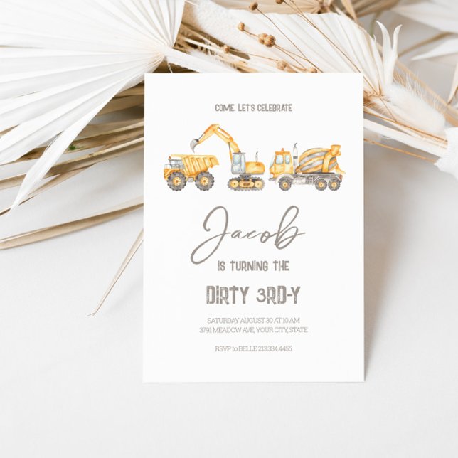 Dirty 3rd-y Construction Theme Birthday Invitation (Creator Uploaded)