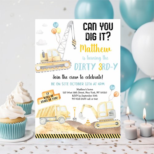 Dirty 3rd_y Construction Truck Birthday Invitation