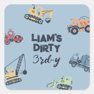 Dirty 3rd-y Construction Truck Birthday Stickers