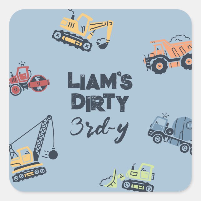 Dirty 3rd-y Construction Truck Birthday Stickers (Front)