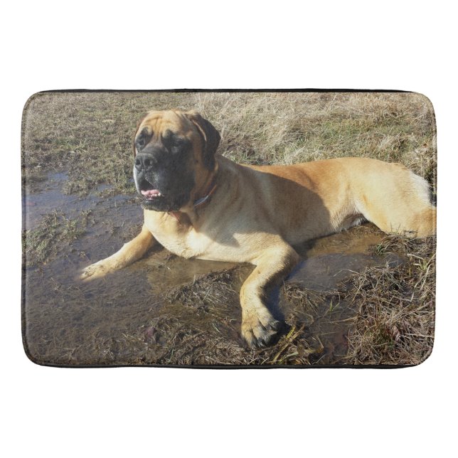 Dirty Adorable English Mastiff bath mat (Front)
