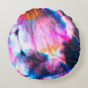 Dirty art. Bright red, lilac, pink, yellow colors. Round Pillow