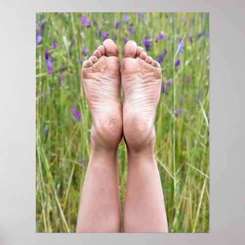 dirty bare feet in wildflowers poster