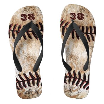 Dirty Baseball Flip Flops With Your Jersey Number by YourSportsGifts at Zazzle
