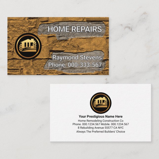 Dirty Brick Cement Walls Home Repairs Business Card (Front/Back)