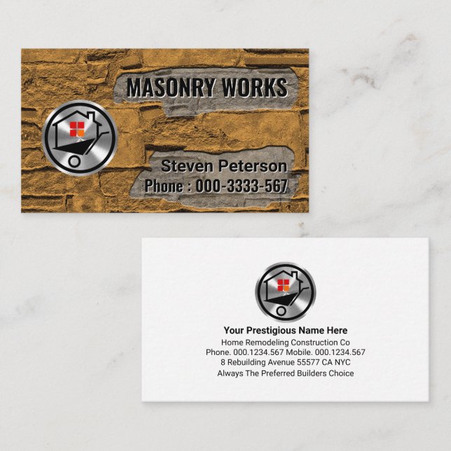 Dirty Brick Cement Walls Masonry Service Business Card (Front/Back)
