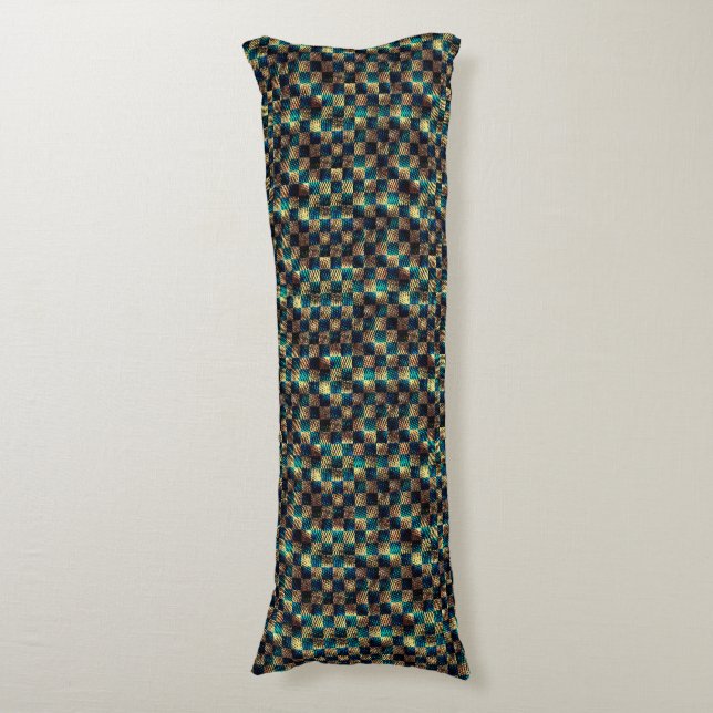 Dirty chess and scratched effect, yellow and blue body pillow (Front Vertical)