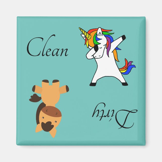 Dirty Clean Dishwasher Magnet Dabbing Unicorn (Front)
