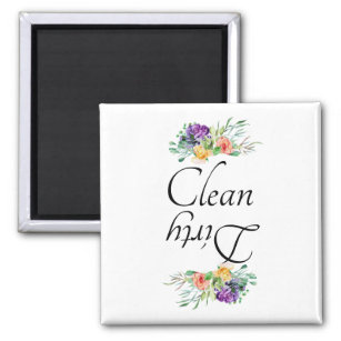 Dirty Clean Dishwasher Magnet Floral Flowers