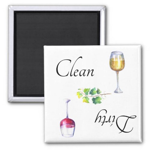 Dirty Clean Dishwasher Magnet Wine Red White