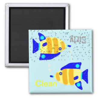 Dirty Clean Dishwasher magnets - blue yellow fish