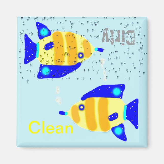 Dirty Clean Dishwasher magnets - blue yellow fish (Front)
