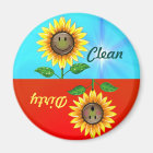 Dirty Clean Sunflower Dishwasher Status Magnet