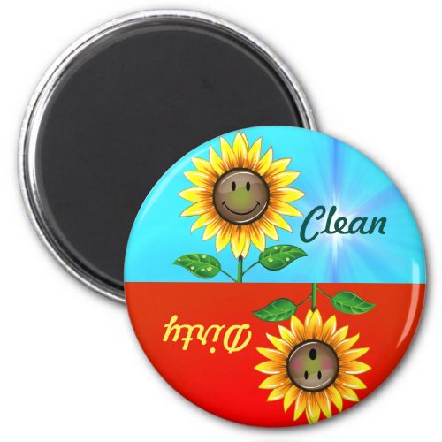 Dirty Clean Sunflower Dishwasher Status Magnet