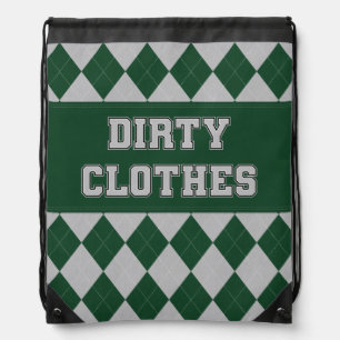 Dirty Clothes Green Grey Argyle College Laundry Drawstring Bag