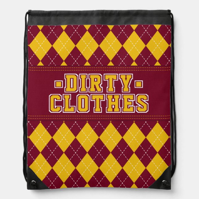 Dirty Clothes Red Yellow Argyle Pattern Laundry  Drawstring Bag (Front)