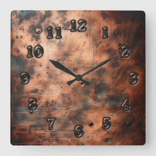 dirty copper square wall clock
