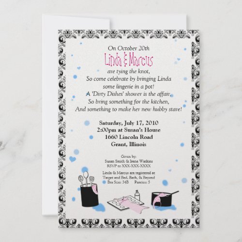 'Dirty Dishes' Bridal Shower Invitation (Lingerie)