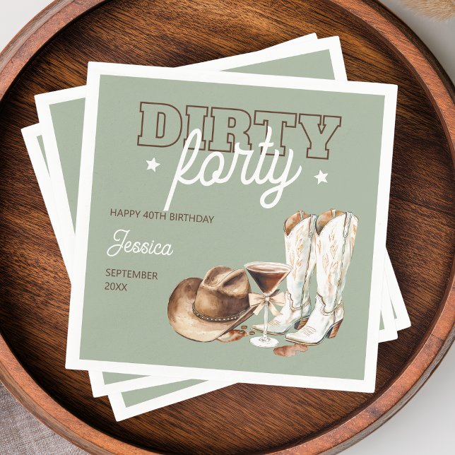 Dirty Forty Rodeo Sage Green 40th Birthday Party Napkins (Dirty Forty Rodeo Sage Green 40th Birthday Party Napkins)