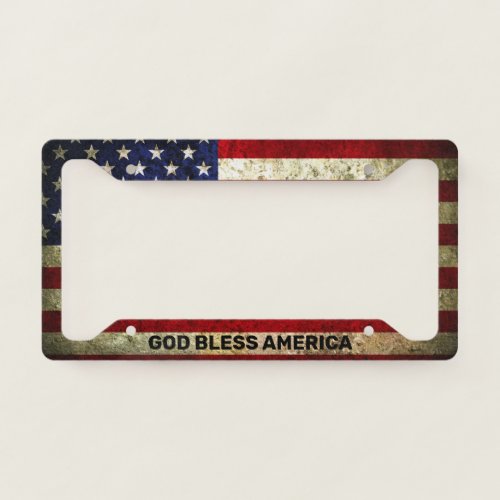 Dirty Grunge Style God Bless America American Flag License Plate Frame