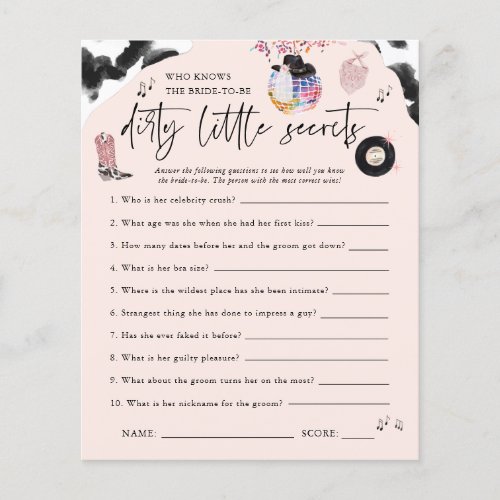 Dirty Little Secrets  Disco Cowgirl Bachelorette