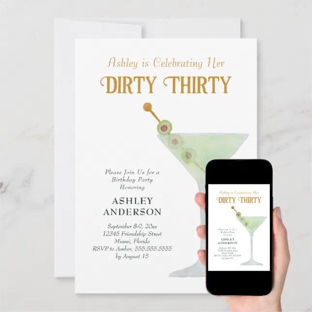 Dirty Martini 30th Birthday Party, Dirty Thirty Invitation Zazzle