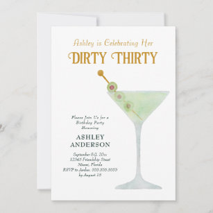 Dirty Martini 30th Birthday Party, Dirty Thirty Invitation