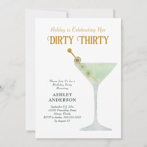 Dirty Martini 30th Birthday Party Dirty Thirty Invitation