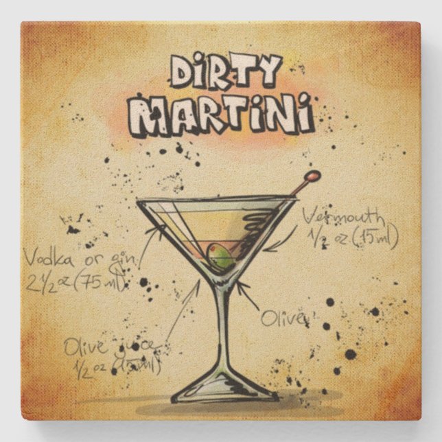 Dirty Martini Bartender Drink Recipe Stone Coaster (Front)