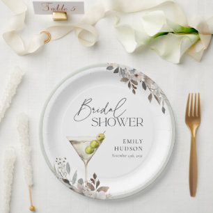 Dirty Martini Cocktail Bridal Shower Paper Plates