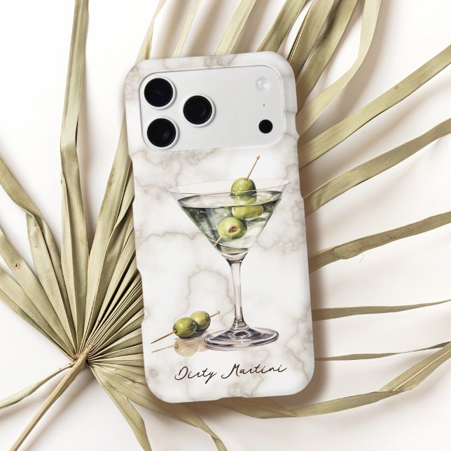 Dirty Martini Cocktail on Beige Marble Pattern iPhone Case (Creator Uploaded)