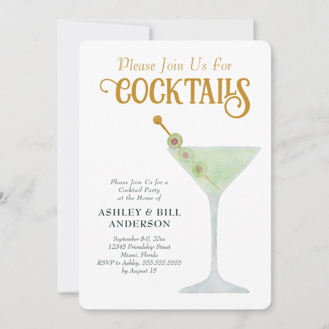 Dirty Martini Cocktail Party Any Occasion Invitation (Front)