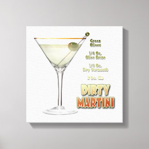 Dirty Martini Cocktail Recipe Art 12"x12" Canvas Print