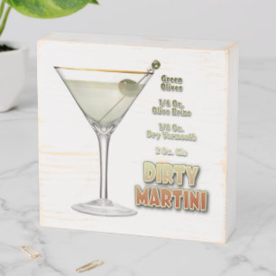 Dirty Martini Cocktail Recipe Art 6"x6" Wooden Box Sign
