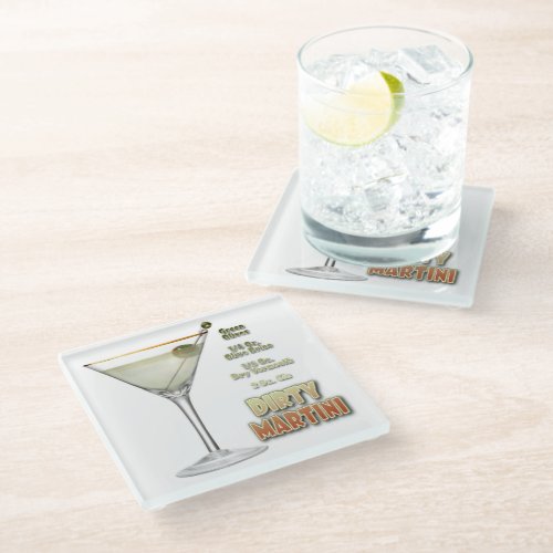 Dirty Martini Cocktail Recipe Art Glass Coaster