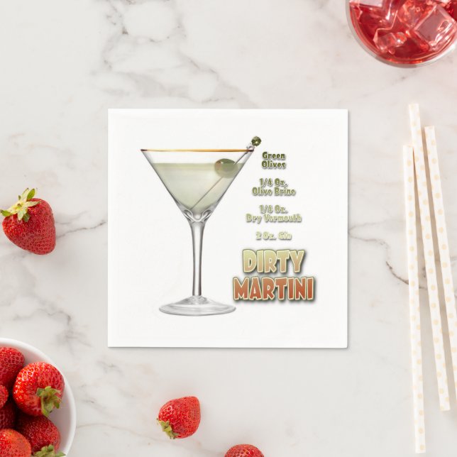 Dirty Martini Cocktail Recipe Art Napkins (Insitu)