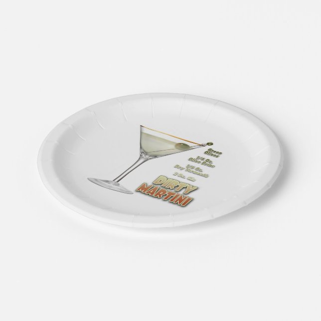 Dirty Martini Cocktail Recipe Art Paper Plates (Angled)