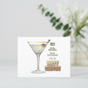 Dirty Martini Cocktail Recipe Art   Postcard